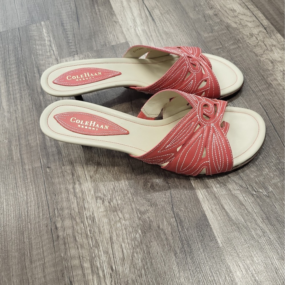 Cole Haan Resort Leather Kitten Heel Slide Sandals Size 7B